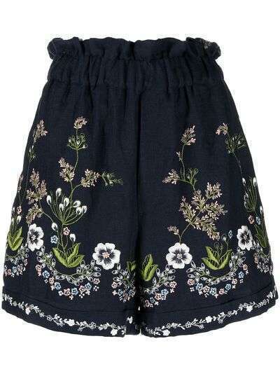 Biyan embroidered-floral linen shorts
