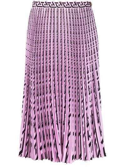 Versace плиссированная юбка миди с узором La Greca