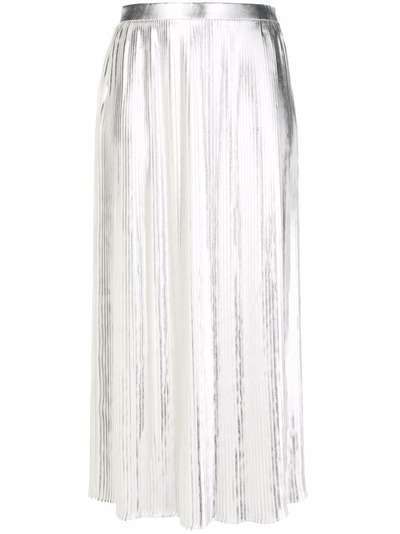 Valentino плиссированная юбка миди с эффектом металлик