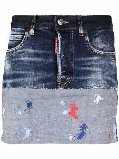 Dsquared2 джинсовая мини-юбка с эффектом разбрызганной краски