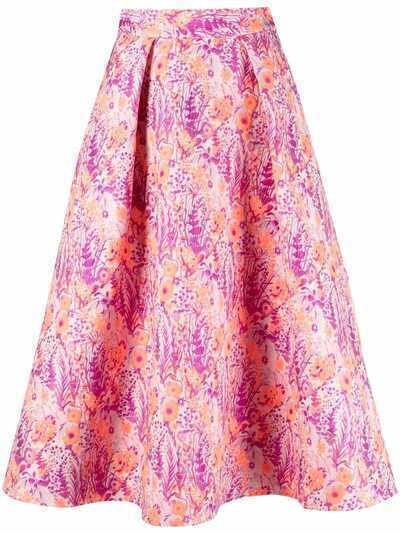 MSGM юбка А-силуэта с цветочной вышивкой