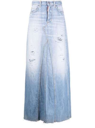 Dsquared2 джинсовая юбка макси с эффектом потертости