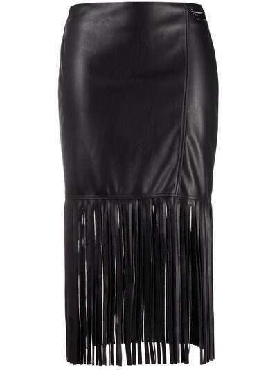 Karl Lagerfeld юбка из искусственной кожи с бахромой