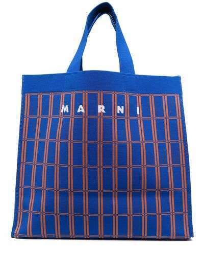 Marni клетчатая сумка-тоут с логотипом