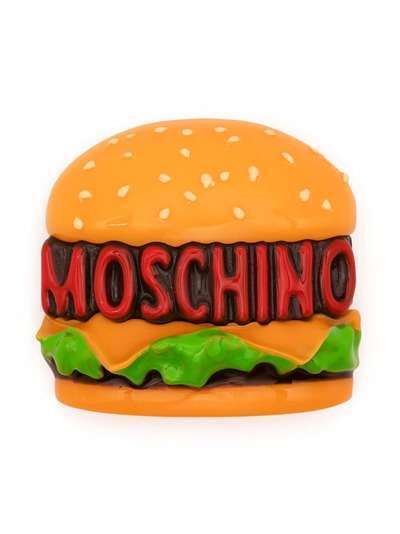 Moschino logo burger brooch