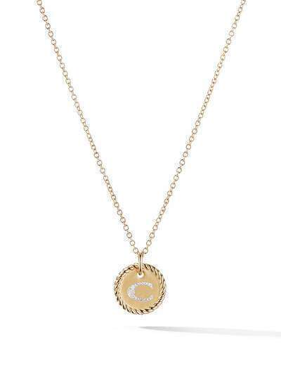 David Yurman 18kt yellow gold Cable Collectibles diamond C initial pendant necklace