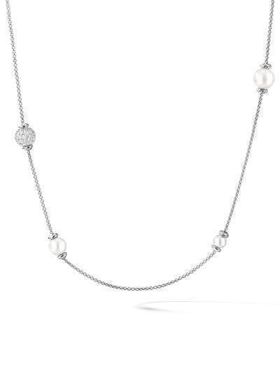 David Yurman 18kt white gold Solari Station long pearl and diamond necklace