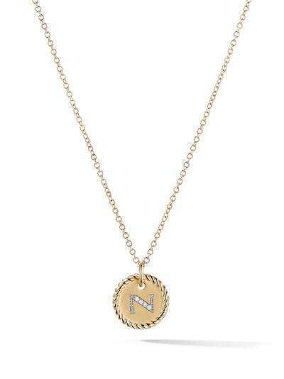 David Yurman 18kt yellow gold Cable Collectibles diamond N initial pendant necklace