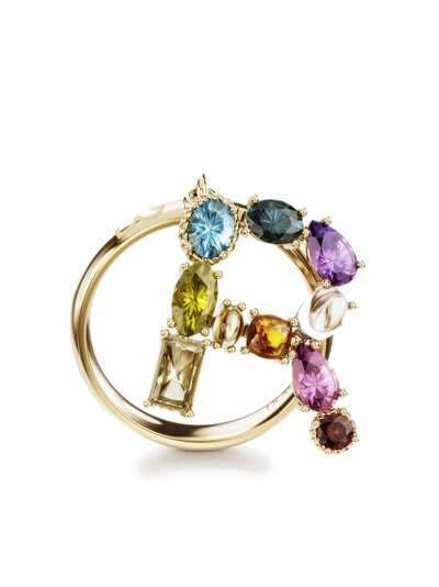 Dolce & Gabbana кольцо Rainbow Alphabet R из желтого золота с камнями