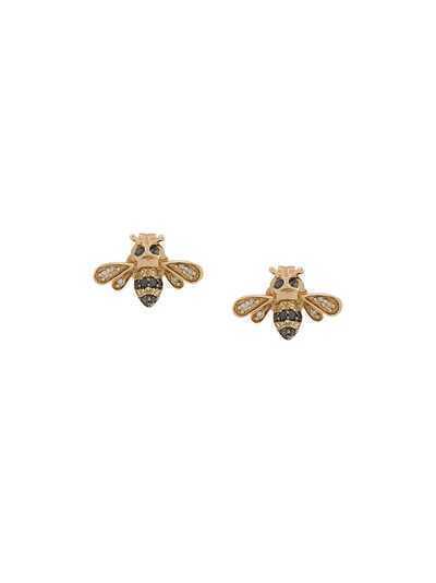 Sydney Evan 14kt gold diamond and sapphire bumble bee stud earrings