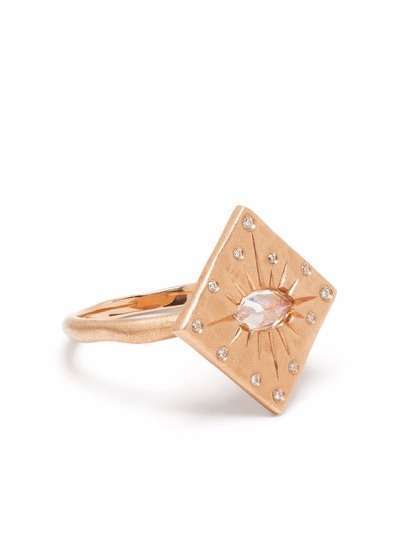 Sirciam кольцо Third Eye Pyramid из розового золота с бриллиантами и лунным камнем
