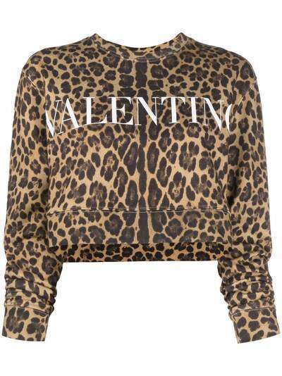 Valentino укороченная толстовка с леопардовым принтом