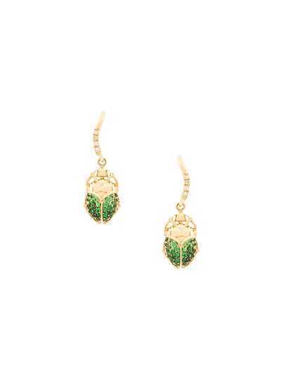 Aurelie Bidermann 18kt gold mini Scarab tsavorite and diamond earrings