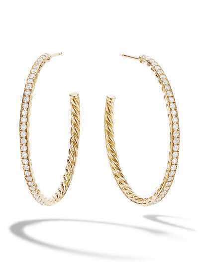 David Yurman золотые серьги-кольца Pavé с бриллиантами