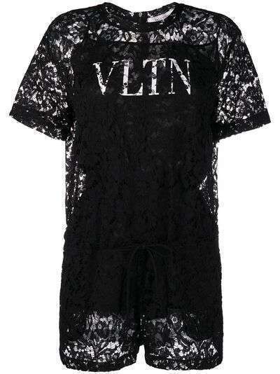 Valentino ромпер из цветочного кружева с логотипом VLTN