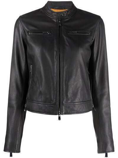 Pinko collarless leather jacket