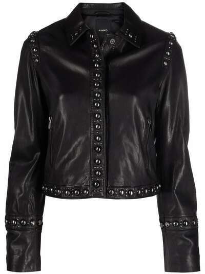 Pinko cropped round-studded leather jacket