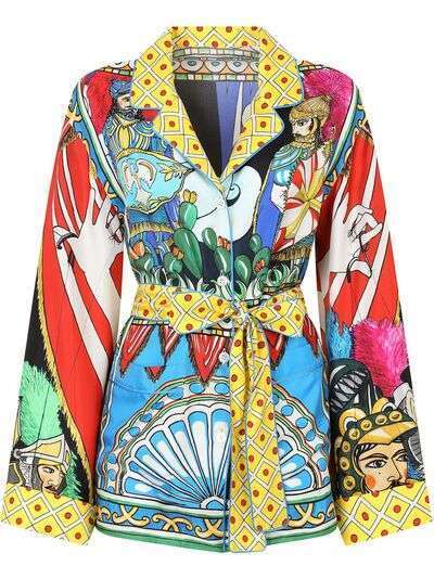 Dolce & Gabbana куртка с поясом и графичным принтом