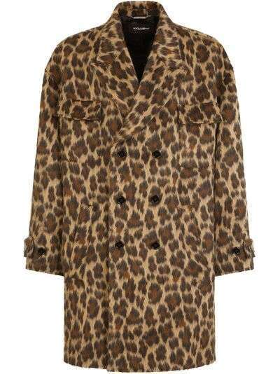 Dolce & Gabbana двубортное пальто с леопардовым принтом