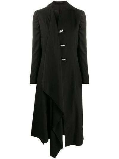 Yohji Yamamoto пальто с драпировкой и декоративными пуговицами