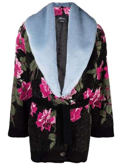 Blumarine пальто с поясом и цветочным принтом