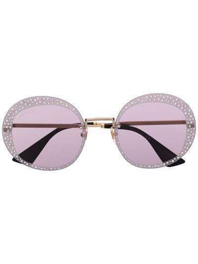 Gucci Eyewear солнцезащитные очки в круглой оправе с кристаллами