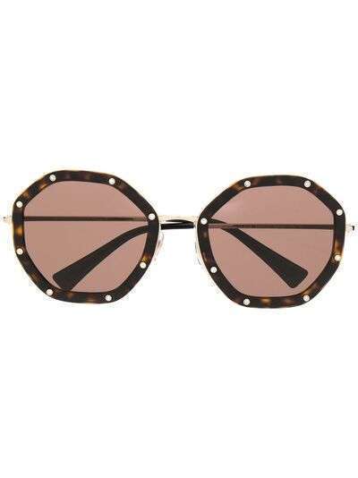 Valentino Eyewear солнцезащитные очки в восьмиугольной оправе со стразами