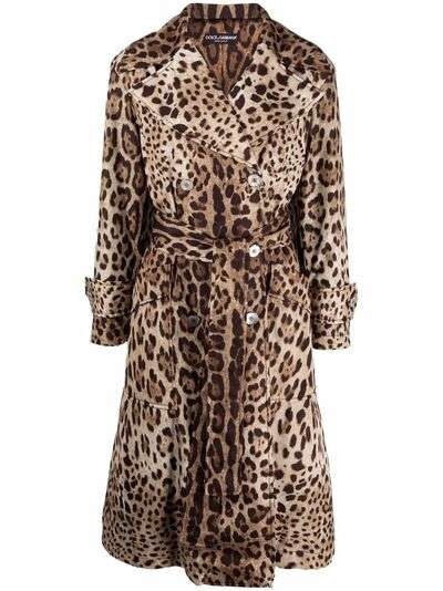 Dolce & Gabbana тренч с леопардовым принтом и поясом