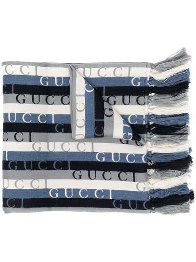 Gucci шарф в полоску с логотипом