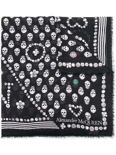 Alexander McQueen шарф с бахромой и принтом Skull