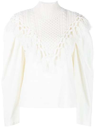 Sea fringe-detail high neck blouse