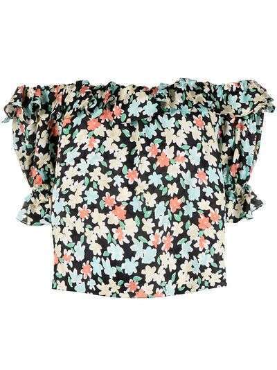 Saint Laurent блузка с открытыми плечами и цветочным принтом