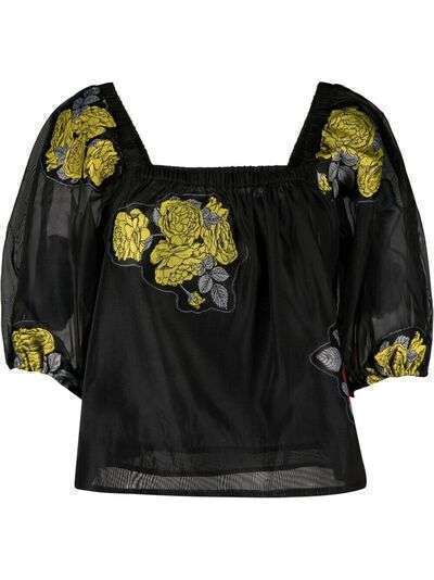 GANNI полупрозрачная блузка с цветочными нашивками
