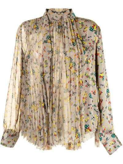 sacai плиссированная блузка с цветочным принтом