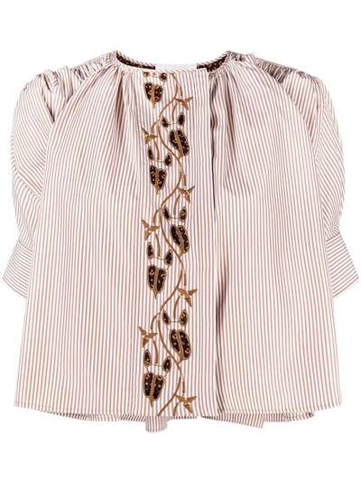 Chloé блузка в полоску с цветочной вышивкой