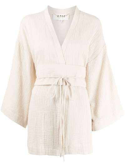0711 короткая блузка-кимоно с поясом