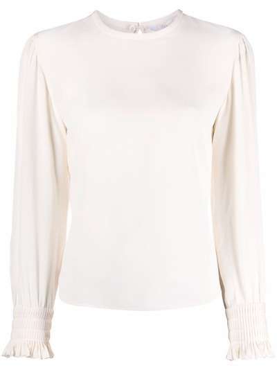 Chloé блузка с круглым вырезом и оборками на манжетах
