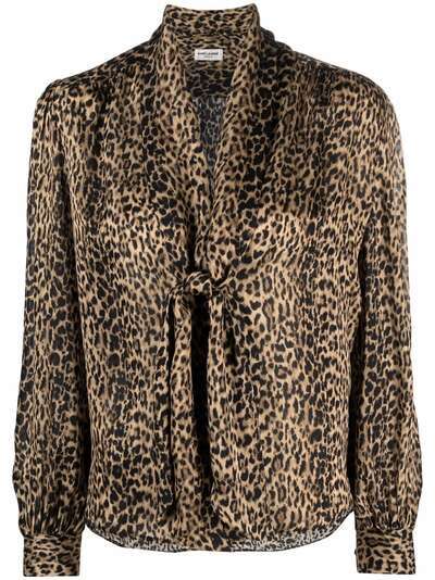 Saint Laurent блузка с леопардовым принтом