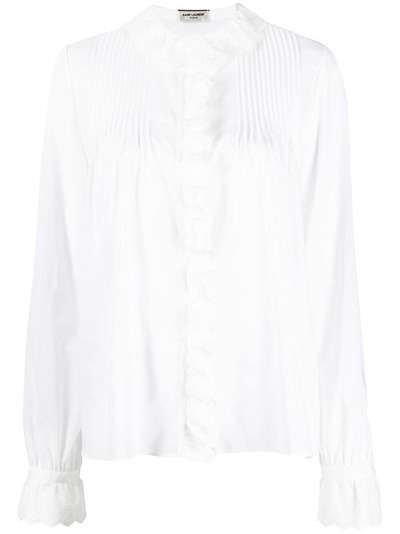 Saint Laurent блузка с английской вышивкой и оборками