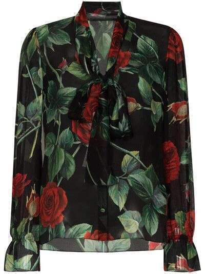 Dolce & Gabbana блузка с бантом и цветочным принтом