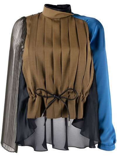 sacai блузка в стиле колор-блок с плиссировкой