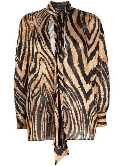 Roberto Cavalli блузка с завязками и тигровым принтом
