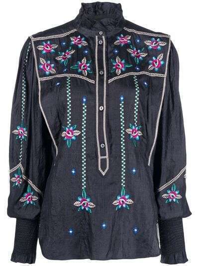 Isabel Marant блузка с объемными рукавами и цветочной вышивкой