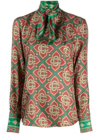 Casablanca шелковая блузка с длинными рукавами и монограммой