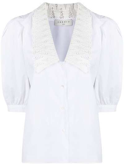 SANDRO блузка с V-образным вырезом и кружевным воротником