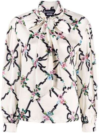 Boutique Moschino атласная блузка с узором