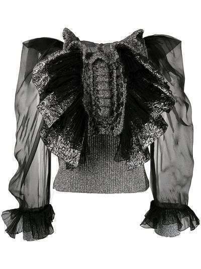Alberta Ferretti блузка с прозрачными рукавами и оборками