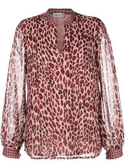 LIU JO блузка с леопардовым принтом и прозрачными рукавами