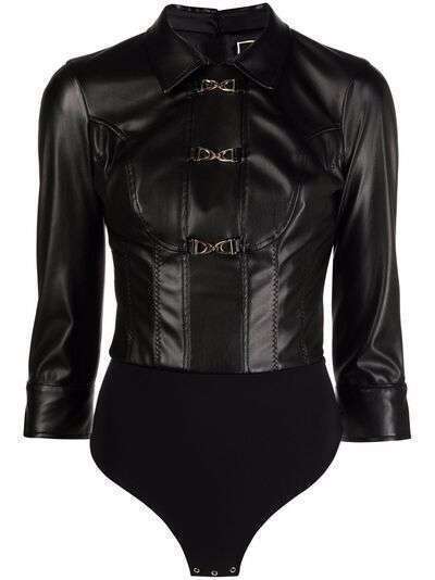 Elisabetta Franchi horsebit-detail faux leather bodysuit
