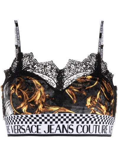 Versace Jeans Couture Barocco-print lace crop top